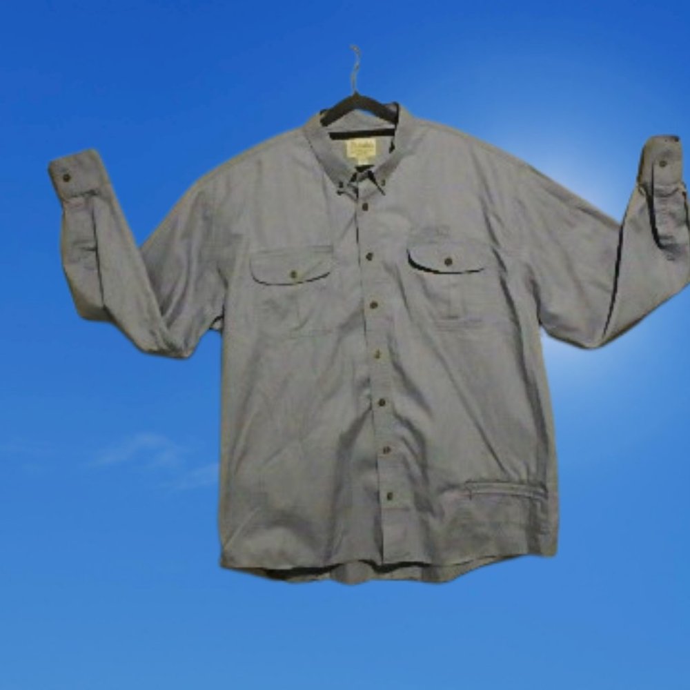 Cabela's Shirt XL Men's Gray Long Sleeve Button Up Utility Multiple Zippers